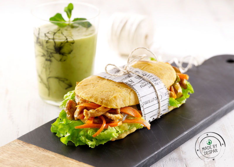 Recetas de Platos Únicos: SÁNDWICH DE PATATAS CON TIRAS DE POLLO Y VERDURAS